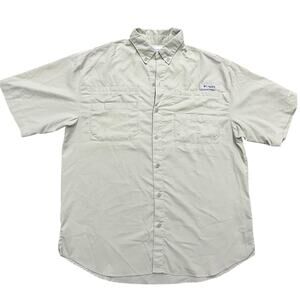 Columbia Fishing Shirt PFG Men's M Vented Short Sleeves Utility Pockets Khaki